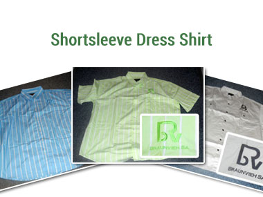 Mens Shortsleeve Dress Shirts - Available in lime and white, blue and white and khaki